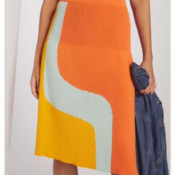 Anthro Margo Baridon Colorblocked Knit Midi Skirt - Picture 4 of 12